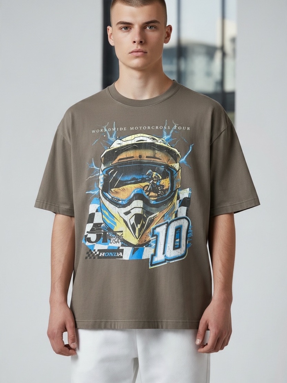 Graphic Motocross Short-Sleeve Tee in Olive